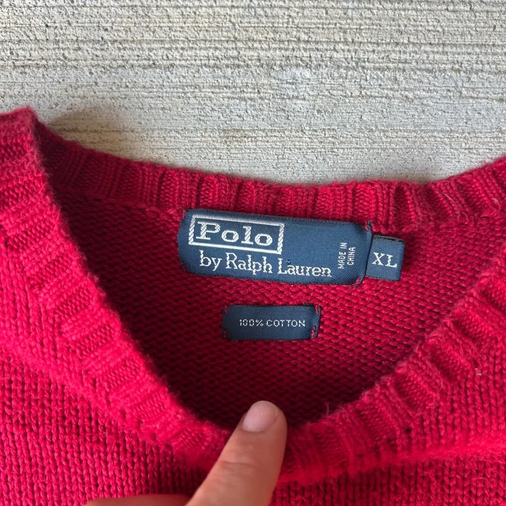 Vintage 2000s Polo Ralph Lauren Mens XL Red Cotton Crewneck Knit Sweater